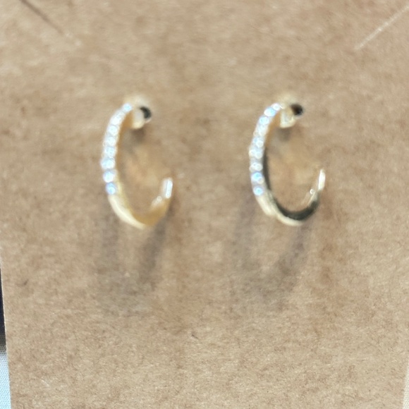 2/$15 Gold tone 1/2 Pave-stone, hoop w/post earrings. - Picture 1 of 7